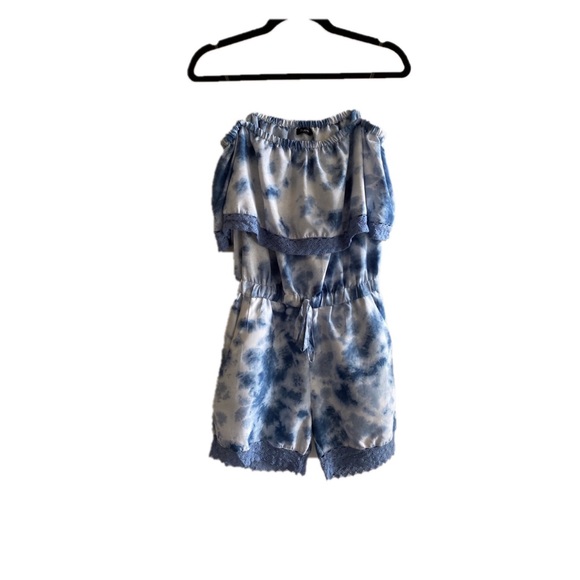 Tie dye off the shoulder crochet lace romper - Picture 1 of 6